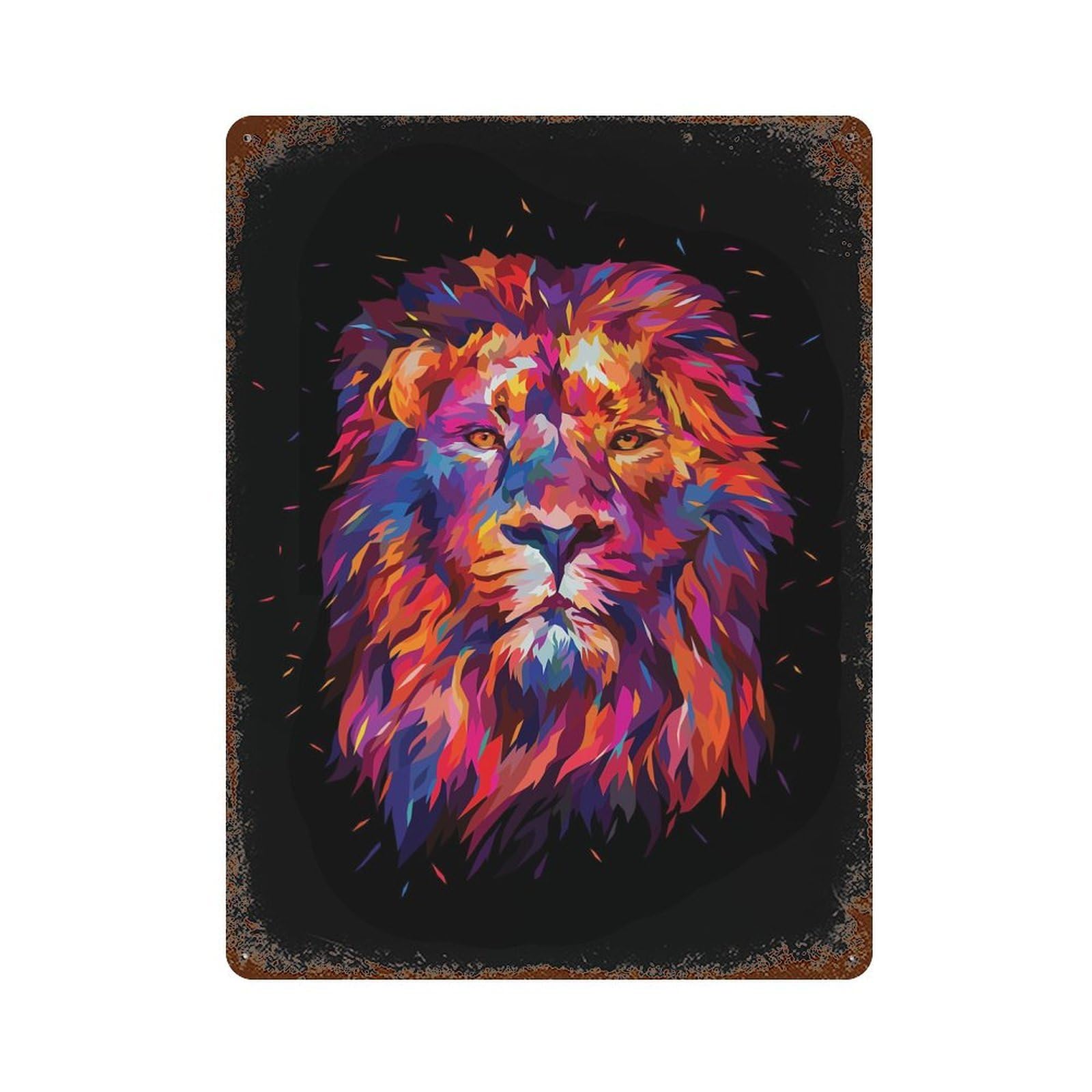 Rust Effect Abstract King Lion Weathered Tin Sign 15.7"x11.8", Classic Wall Plaque for Living Room, Hallway And Home Decor