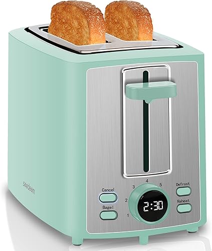 SEEDEEM Tostadora de 2 rebanadas, tostadora de pan con pantalla LCD, 7 ajustes de sombra, tostadora variable de ranuras extra anchas de 1.4 pulgadas
