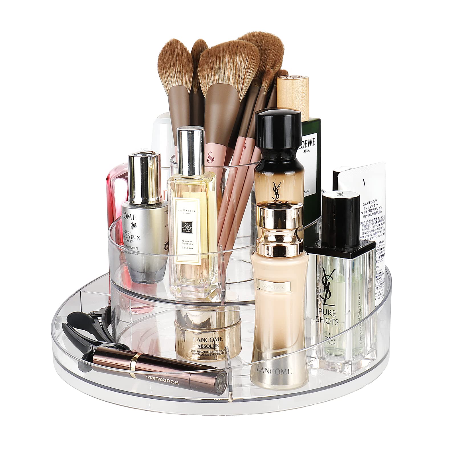 Iriisy 2 Tier Rotating Makeup Organizer, Clear Arcylic Countertop Cosmetic Storage Box, Desktop Beauty Display Organiser, Brush Holder Perfume Storage Large Capacity (No Cosmetic Include)