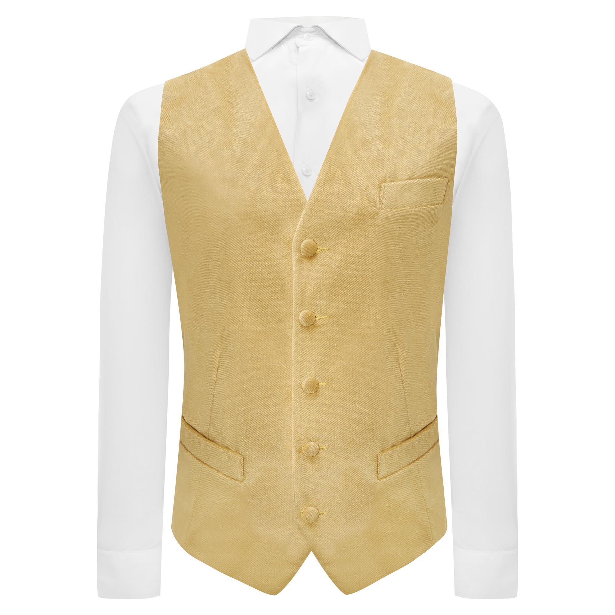 King & Priory Heritage Gold Textured Velvet Waistcoat - XXL