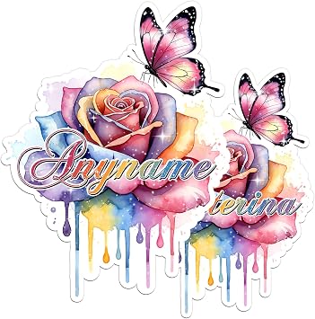Custom Dripping Butterfly Rose Name Sticker Personalized Text Melting Flower Colorful Decal Waterproof Die Cut Vinyl & Transparent DTF Decal for Water Bottle Laptop Car Helmet Gifts for Men Women