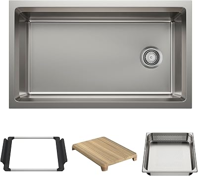 Blanco Inteos 33" Undermount Single Basin Stainless Steel Kitchen Sink with Colander and Cutting Board