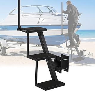 Boat Trailer Steps 3 Step w/Anti-Slip Mat & Handrail, Universal Fit Boat Trailer Tongue Steps, Boat Steps Flexible Step Height Installation, Easy Assembly & Safe Access