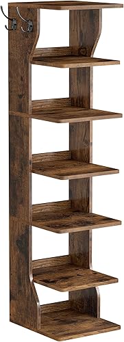 Miniatura 12 de VASAGLE - Zapatero vertical de 7 niveles, organizador de almacenamiento de zapatos estrecho con ganchos, estante de torre de esquina delgado, ahorro