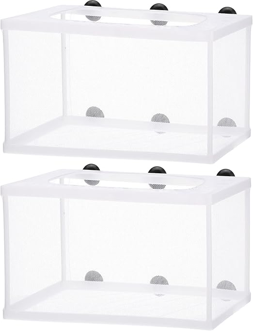 2 Pieces Fish Tank Breeder Net Mesh Breeder Box Fish Hatchery Isolation Separation Net Plastic Frame Fry Hatchery Incubator Mesh Breeding Box with Suction Cup for Aquarium