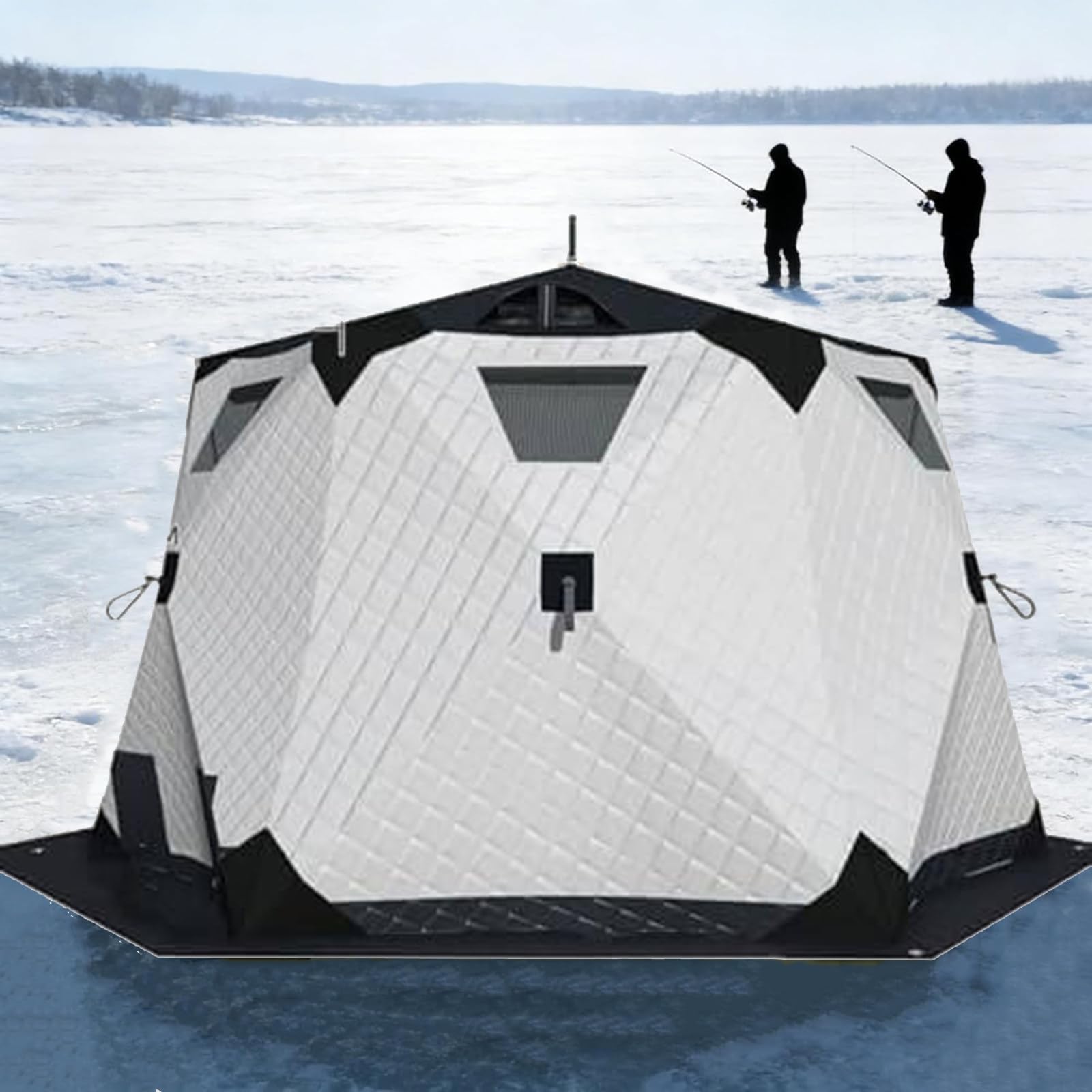 Ice Fishing Shanty, Ice Fishing Camping Tent, Pop-Up Fish Tent, Pop-Up Rope Structure, High-Density Oxford Cloth, W/Handbag and Insulated Layer, for Winter Camping Fishing