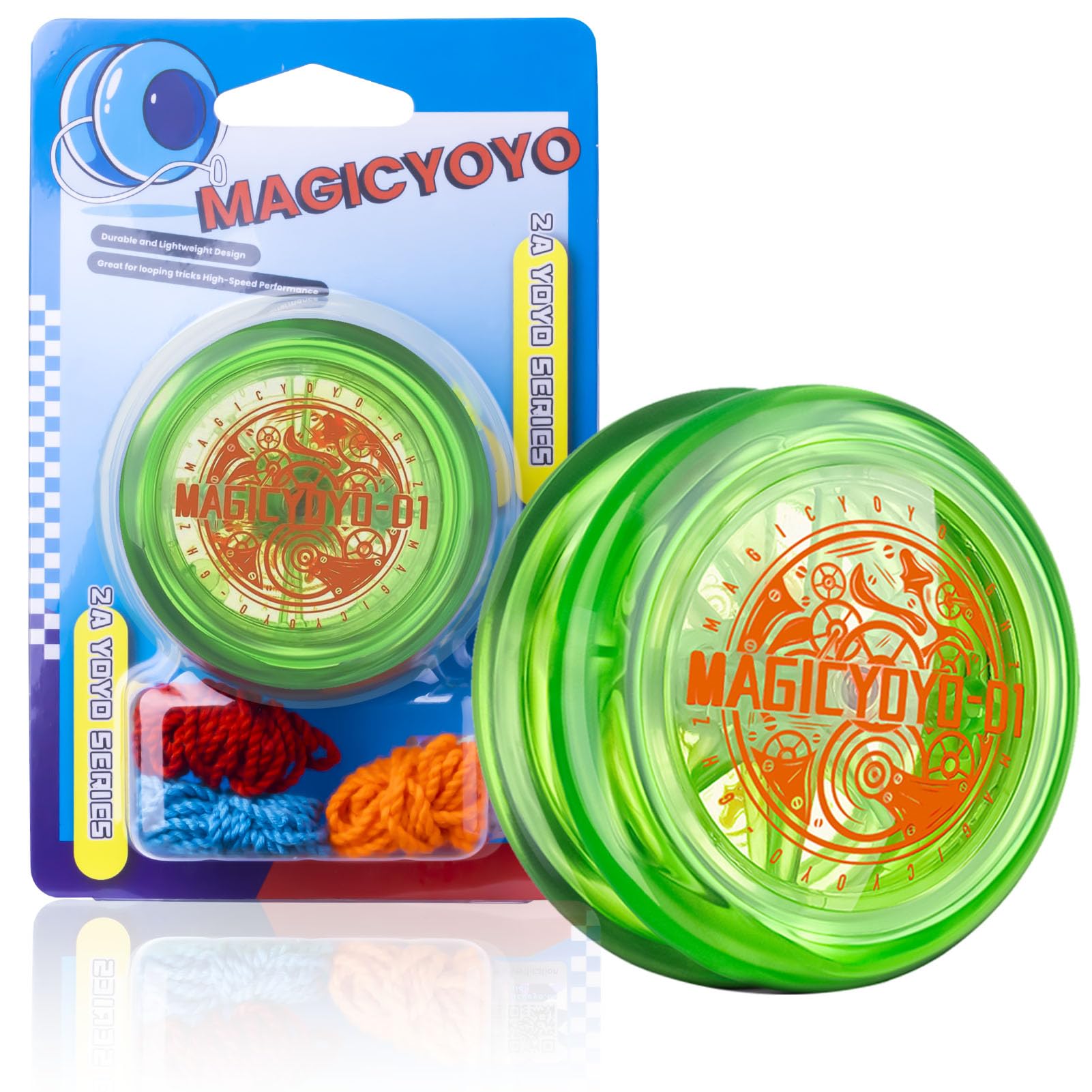 MAGICYOYOLooping Yoyo: Responsive for Kids Beginners, 2A Loop Starter Style. Easy to Play Basic String Tricks (D1 Green, Diameter 57.2mm Width 34.4mm)