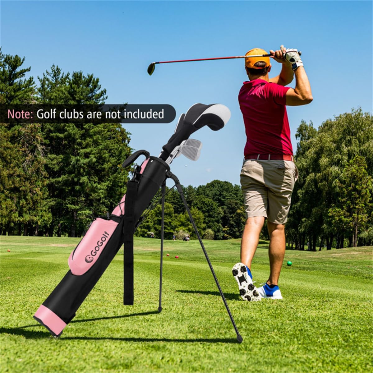 Portable Golf Carry Bag - Dual Carrying (Shoulder Strap+Top Handle), Zippered Pocket+Bottle Holder-Pink + Black