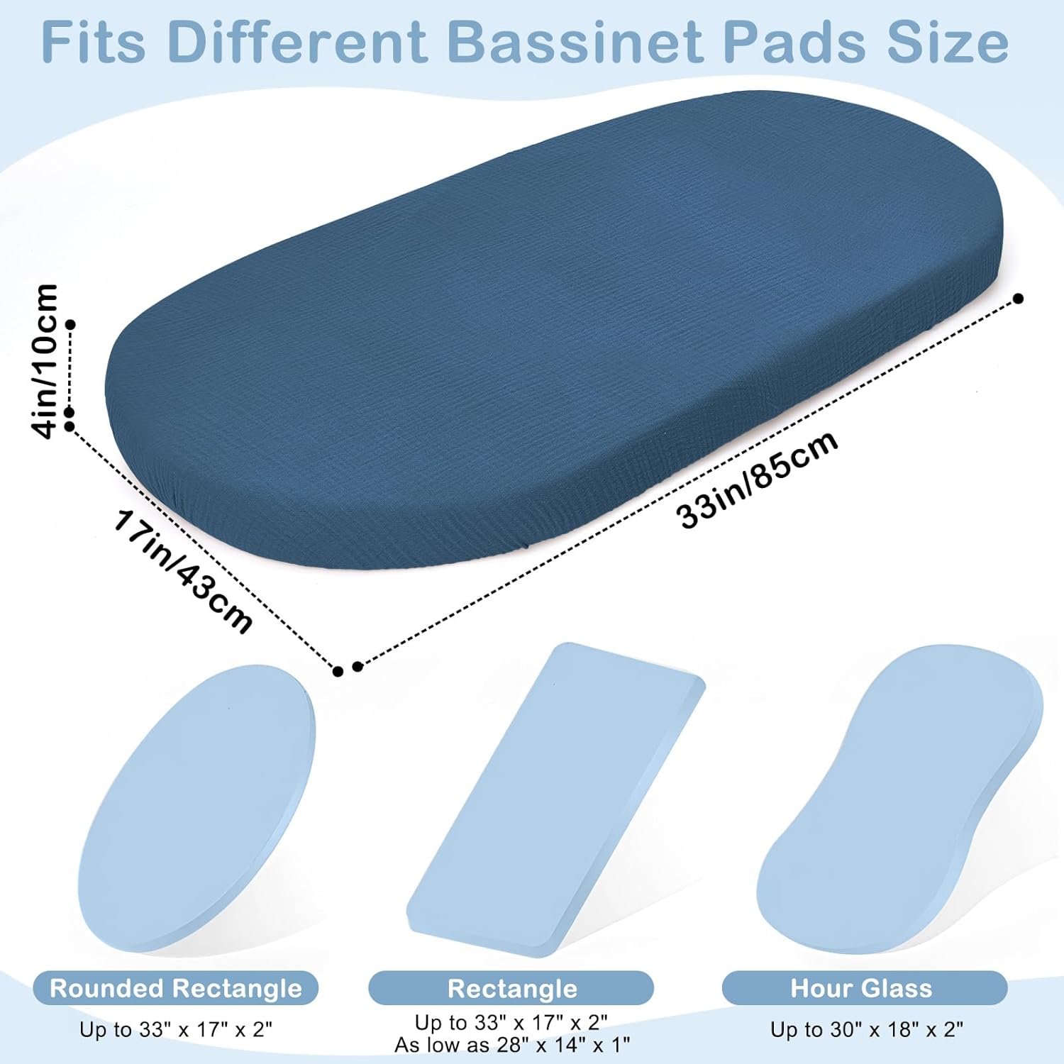 Basumee Muslin Bassinet Sheets for Baby Girl Boy 2 Pack Soft Breathable Baby Bedside Bassinet Fitted Sheets with Bottom Elastic Band Mattress Cover for Rectangle Oval Hourglass Bassinets - Image 5
