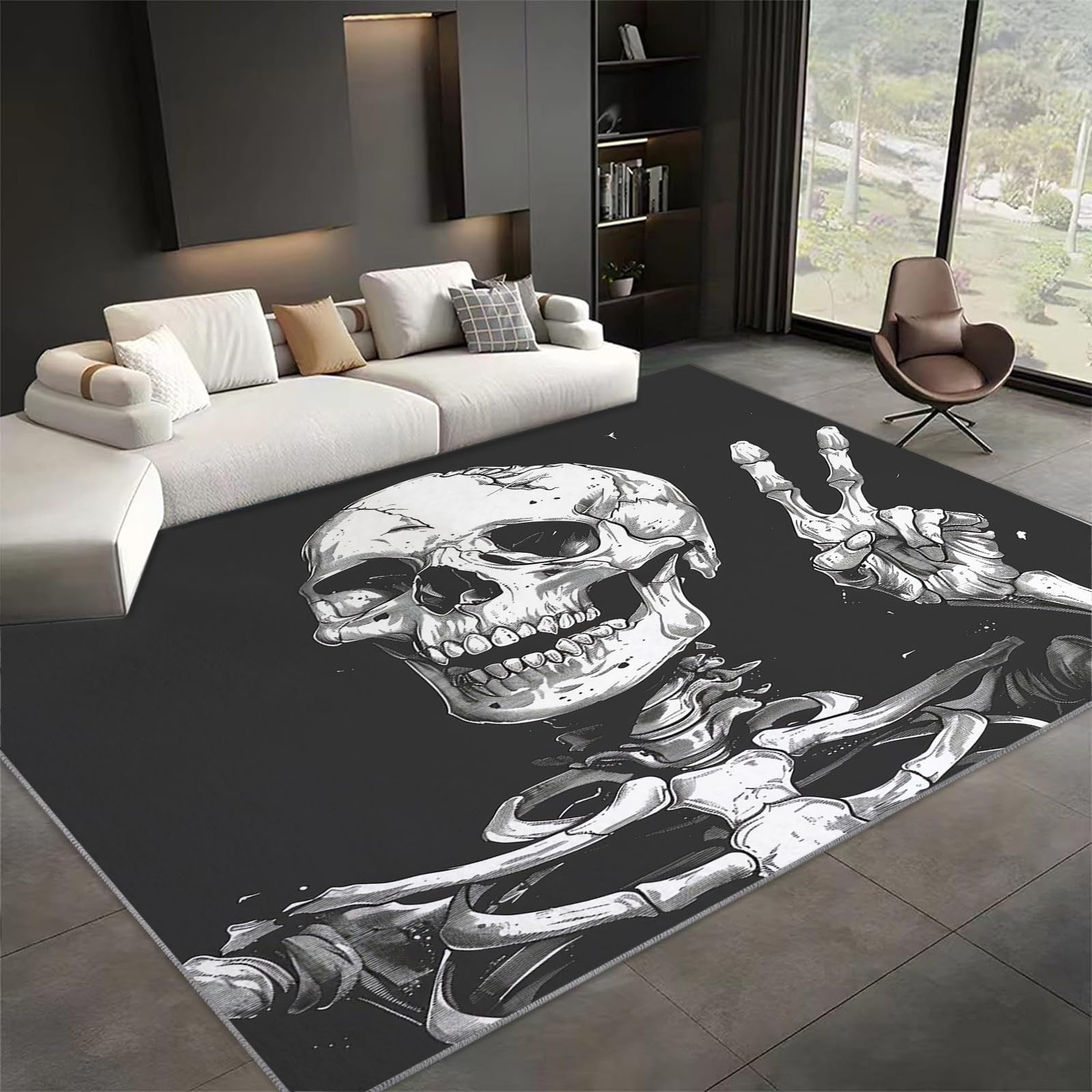 Generico Halloween Resti Di Teschi A Tema Area Tappeti per Soggiorno, Tappeto Morbido Sala da pranzo Camera da letto Home Decor Tappeto Teschio Carino, Tappeto Antiscivolo e Lavabile 80x150cm