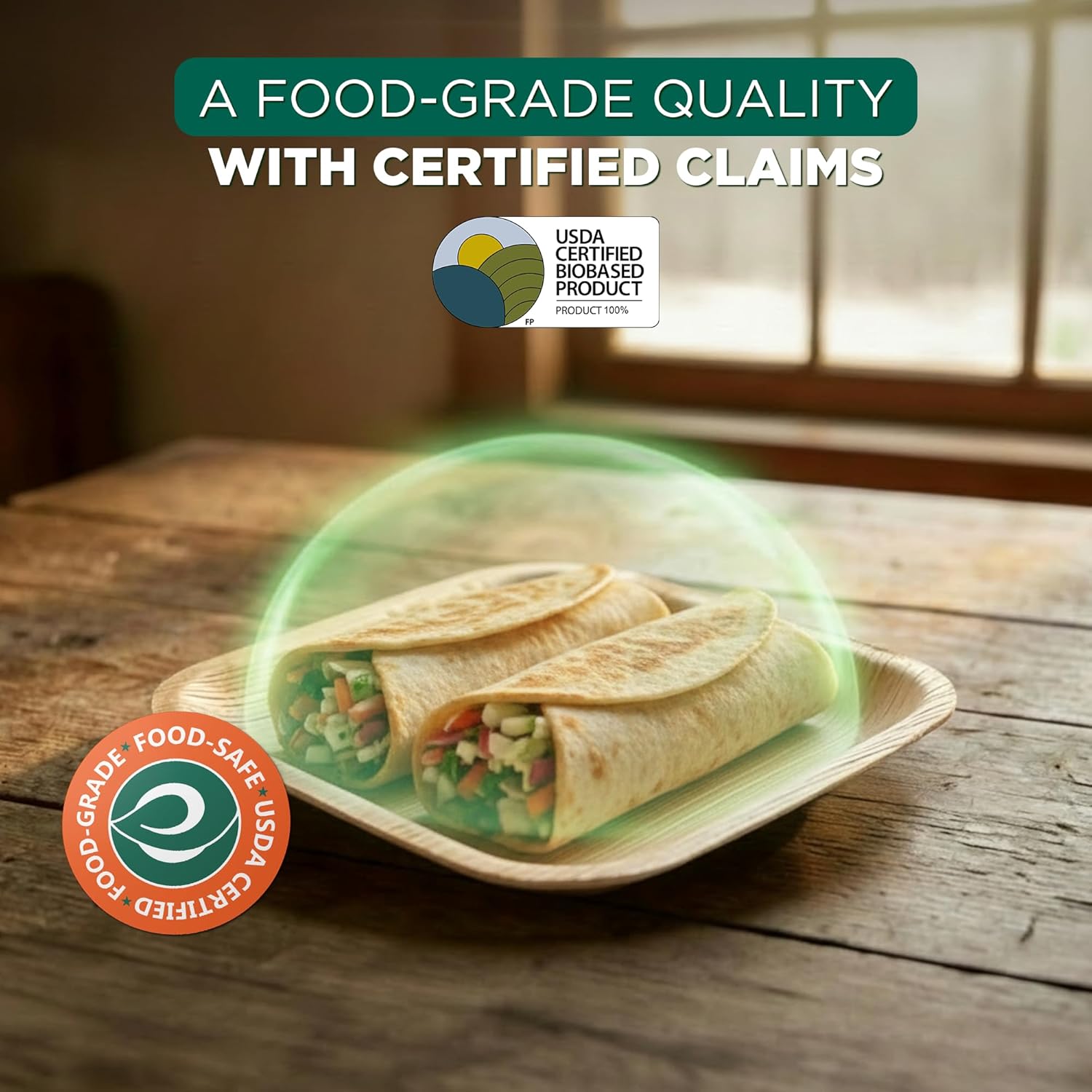 ECO SOUL 6 Inch Disposable Palm Leaf Plates [100 Pack] Premium Food-Safe Heavy Duty Compostable Bamboo Paper Plates for Dessert, Dinner, Appetizers, Weddings, Party, Camping & Catering Events [Square]