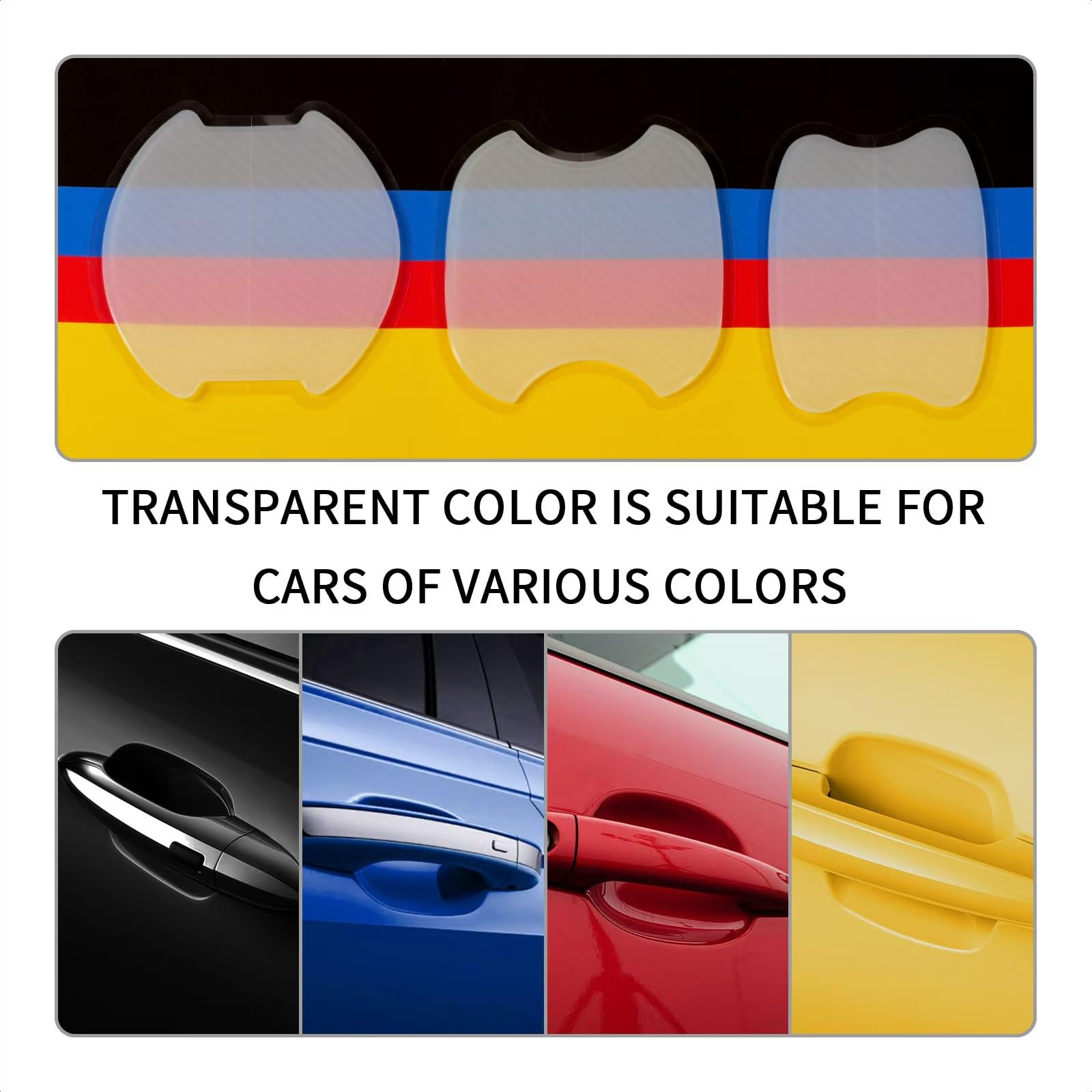TANGSEN 4Pcs Universal 3D Carbon Fiber Texture Automotive Door Cup Handle Recess Paint Protector Cover Scratch Non-Marking White Translucent Silicone Personalize Pad Sticker (M)