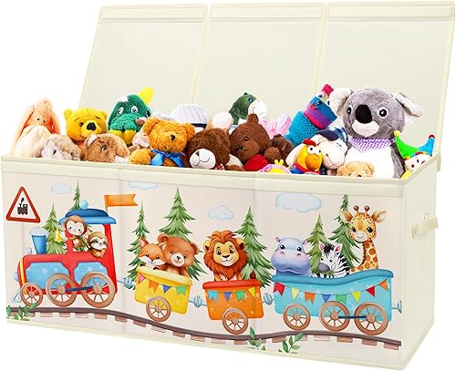 Miniatura 8 de Caja de juguetes grande organizadora con tapa abatible para niños, caja de almacenamiento de juguetes Oxford plegable con asas para niños y niñas,