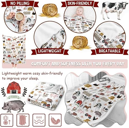 Miniatura 7 de BUYYET Manta de franela de forro polar con diseño de animales de granja divertida, ligera, suave, bonita y acogedora para cama, sofá, viajes al aire