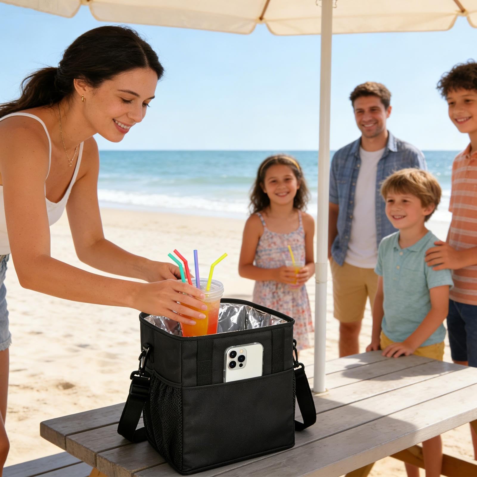 Porta tasche multitasche per parationi regolabili con fascia, riutilizzabile portatazze da caffè borsa per bevande | per caffè succo di birra bottiglia d'acqua consegna auto viaggio campeggio picnic