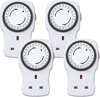 24 Hour Mechanical Timer Plug Socket UK, G-Homa Energy Saving Plug-in Segment Timer Switch with Programmable Time Controller for Indoor Lights, Lamps and Home Appliances, CE Listed (4 Pack)
