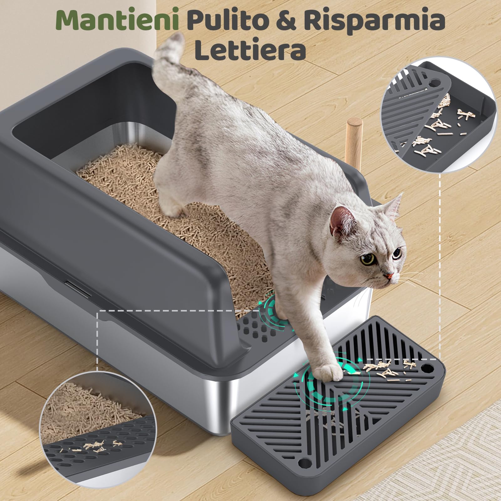 Gimars Lettiera per gatti in acciaio inox pedale, grigio scuro