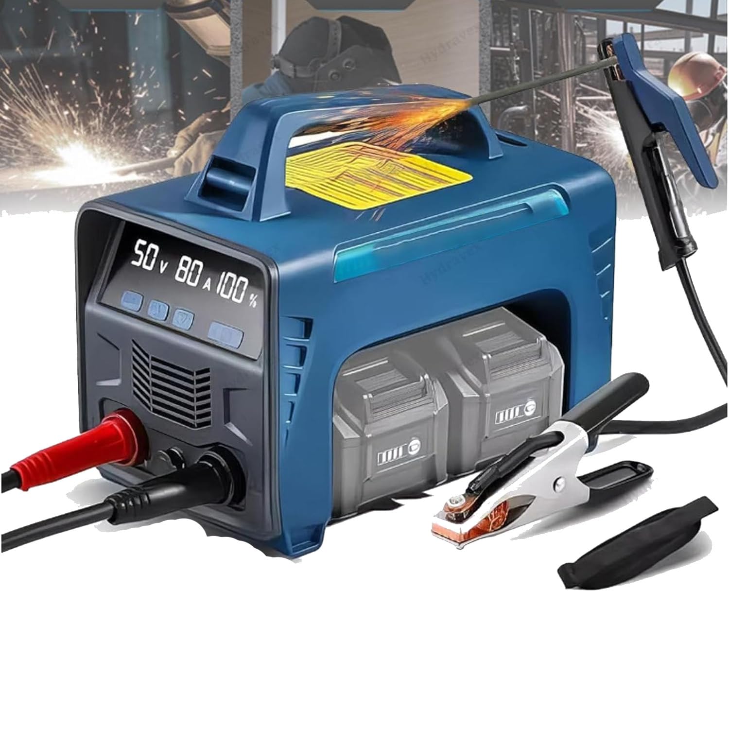 Spawarka bezprzewodowa, przenośna spawarka MMA ARC 160A z wyświetlaczem LED, spawarka inwerterowa IGBT, 2 baterie w zestawie, Hot Start, funkcja rdzenia strumienia
