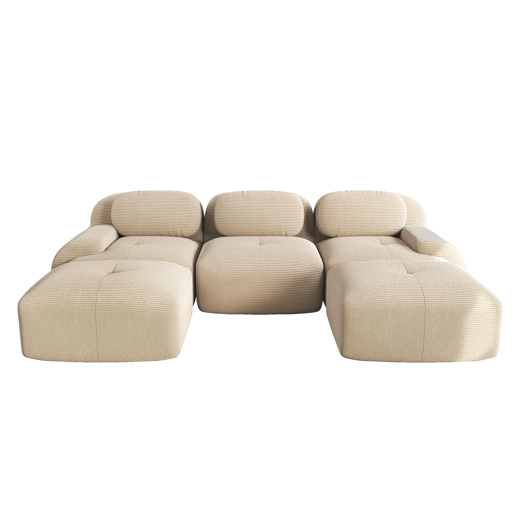 Sofá modular en U de pana sin montaje beige para salón y oficina