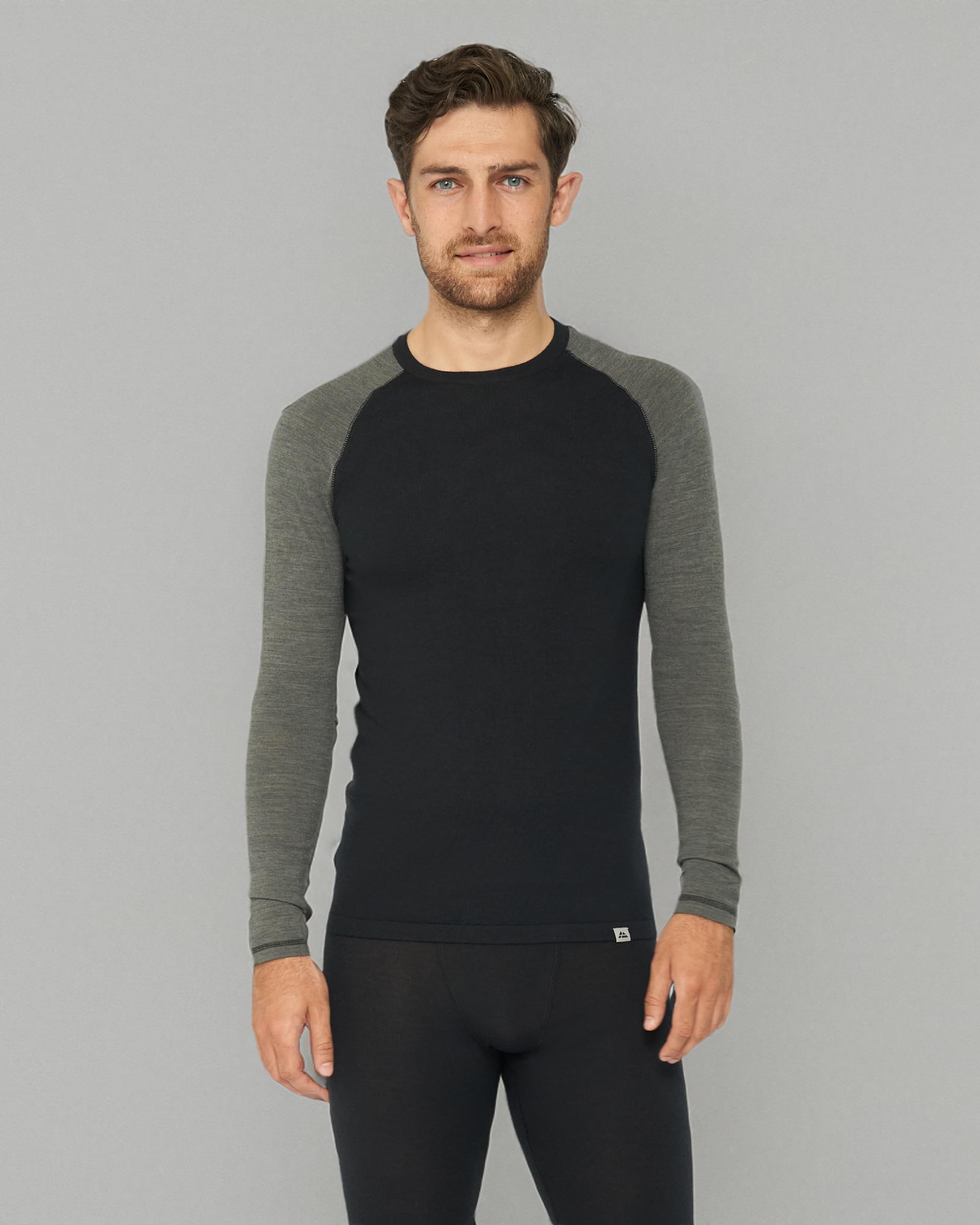 DANISH ENDURANCE Camiseta Térmica Lana Merino Hombre Negro/Dark Gris XL | Camiseta Térmica de Lana Merino 180g/m², Cálida y Transpirable con Ajuste Ergonómico, para Senderismo, Esquí y Uso en Casa