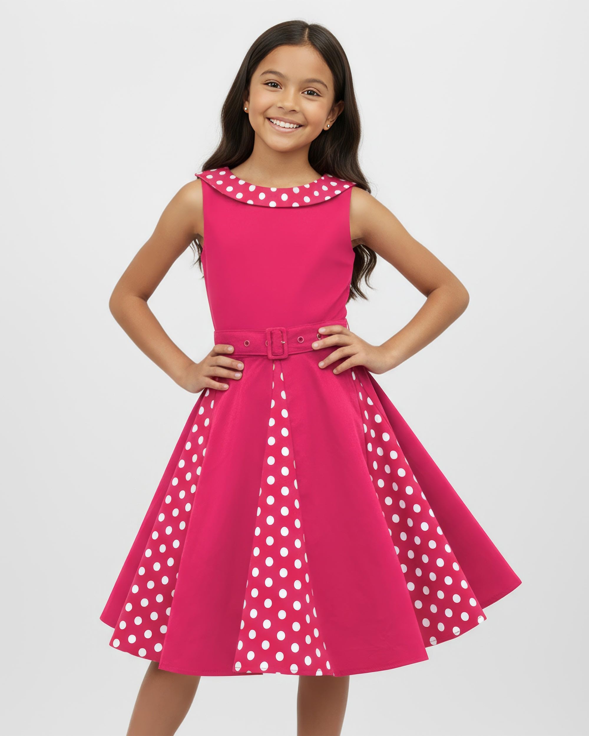 BlackButterfly Mädchen Kleid Alexia Punkte | Tellerrock, U-Boot-Ausschnitt, Kontrasteinsatz Am Rock, Gefüttert, Reißverschluss Hinten, Gürtel, 3-14 Jahre