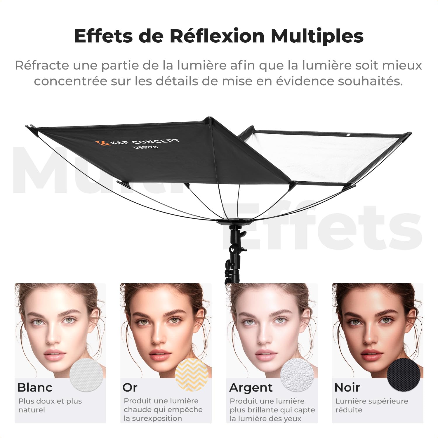 K&F CONCEPT Réflecteur incurvé, réflecteur Pliant à Ouverture Rapide avec Support et Sac de Transport, diffuseur de Photographie en Forme de U de 48x26''pour Les Portraits en Studio