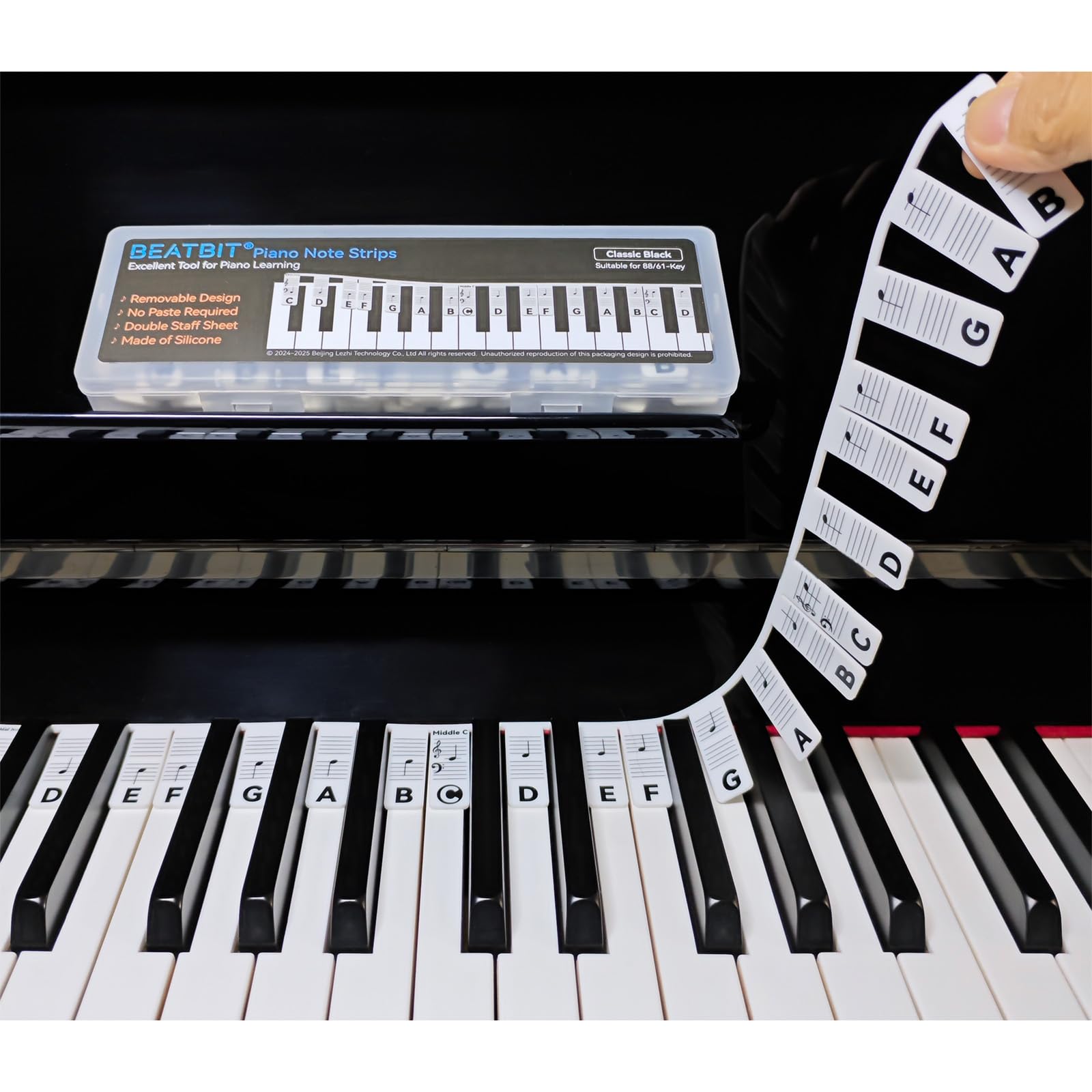 Piano Notes Guide for Beginner, Removable Piano Keyboard Note Labels for Learning, 88-Key Full Size, Made of Silicone, No Need Stickers, Reusable and Comes with Box