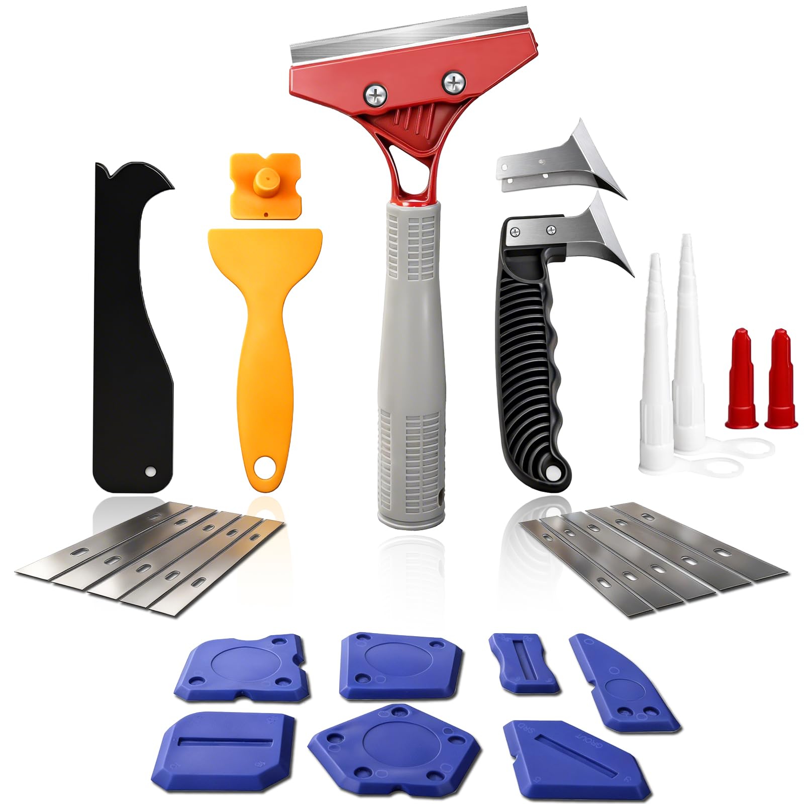25-Piece Silicone Caulking Tool Kit, Professional Sealant Finishing & Caulk Removal Set with Grout Cleaning Tool & Replaceable Remover Heads, for Bathroom Kitchen Sink Window Tile