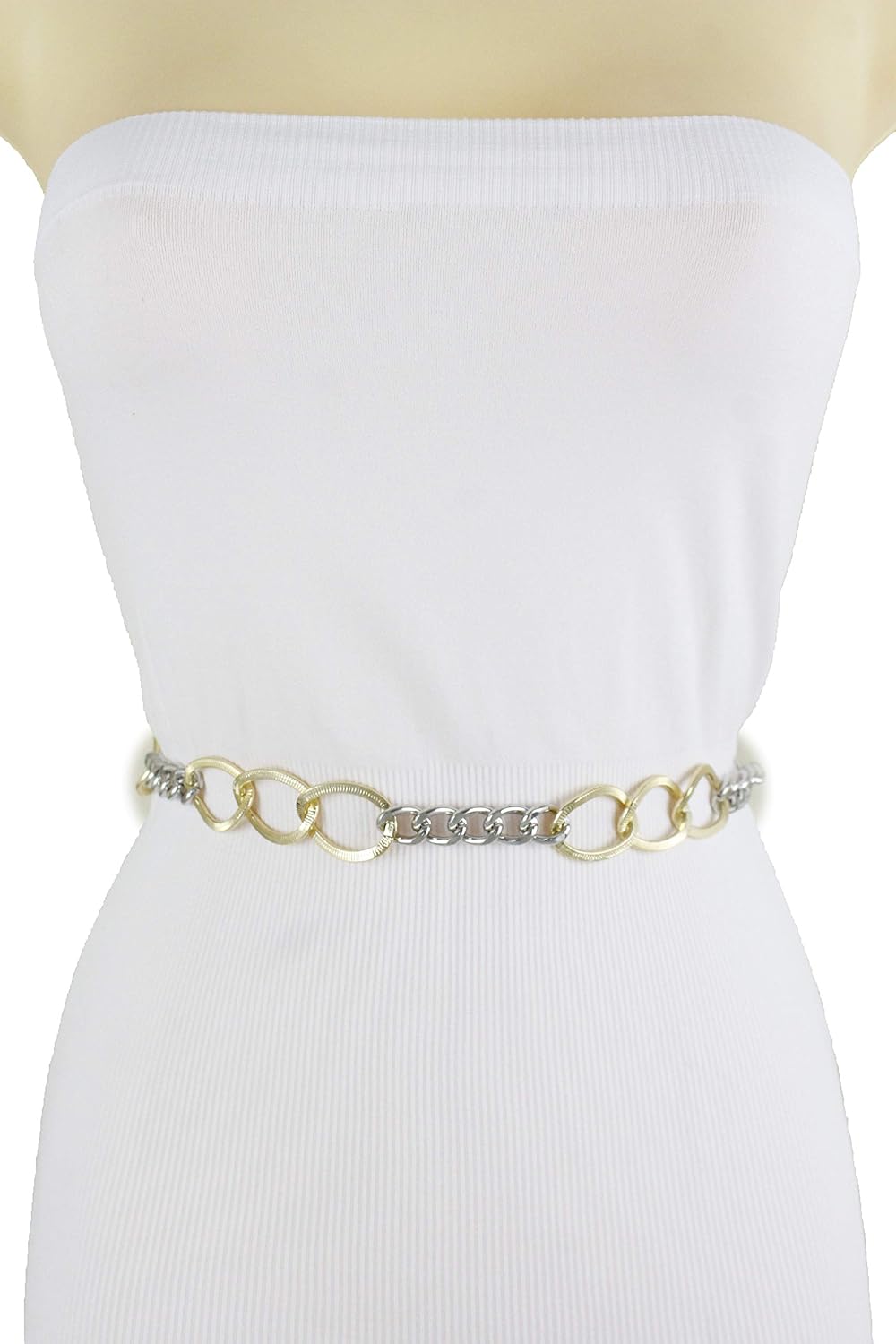TFJ Women Skinny Silver Metal Chain Fashion Belt Hip High Waist Thick Gold Links XS S M