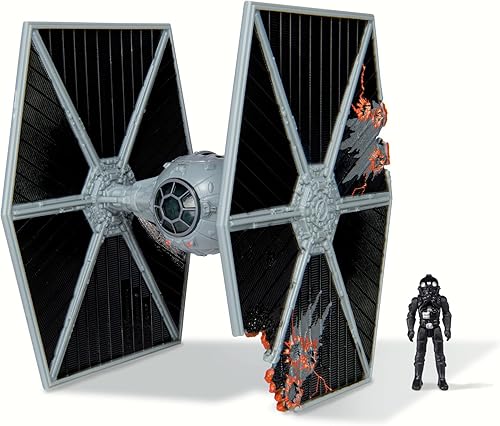 Star Wars Micro Galaxy Squadron TIE Fighter (daño por batalla) 3.1 in de clase de armadura ligera con figura de piloto TIE de 1 pulgada
