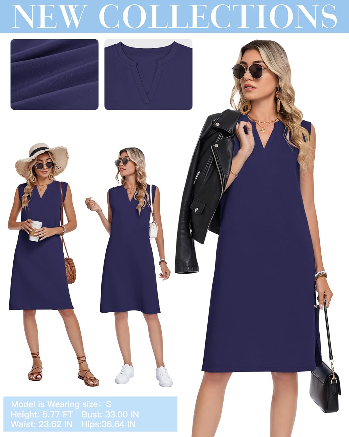 AUSELILY Sleeveless V Neck Knee Length Dress Women Straight-Cut Sundresses T-Shirt Summer Dresses for Women 2026 with Pockets - Image 5