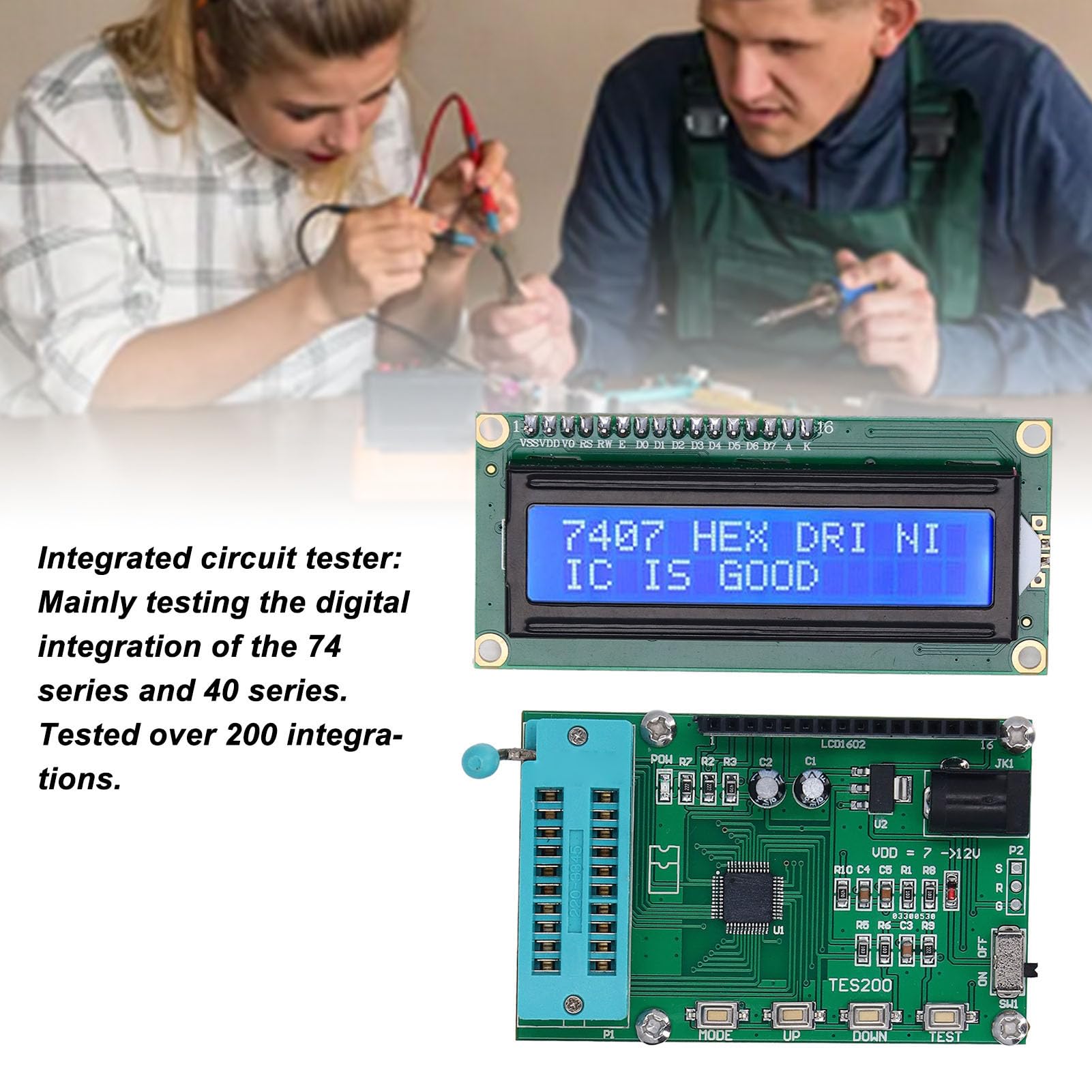 Fafeicy Medidor de Circuito Integrado PCB Digital IC Tester 7 a 12VDC Pantalla LED Prueba de 3 Segundos Amplio Rango de Temperatura para Técnicos de Reparación y Banco de Trabajo Electrónico de la