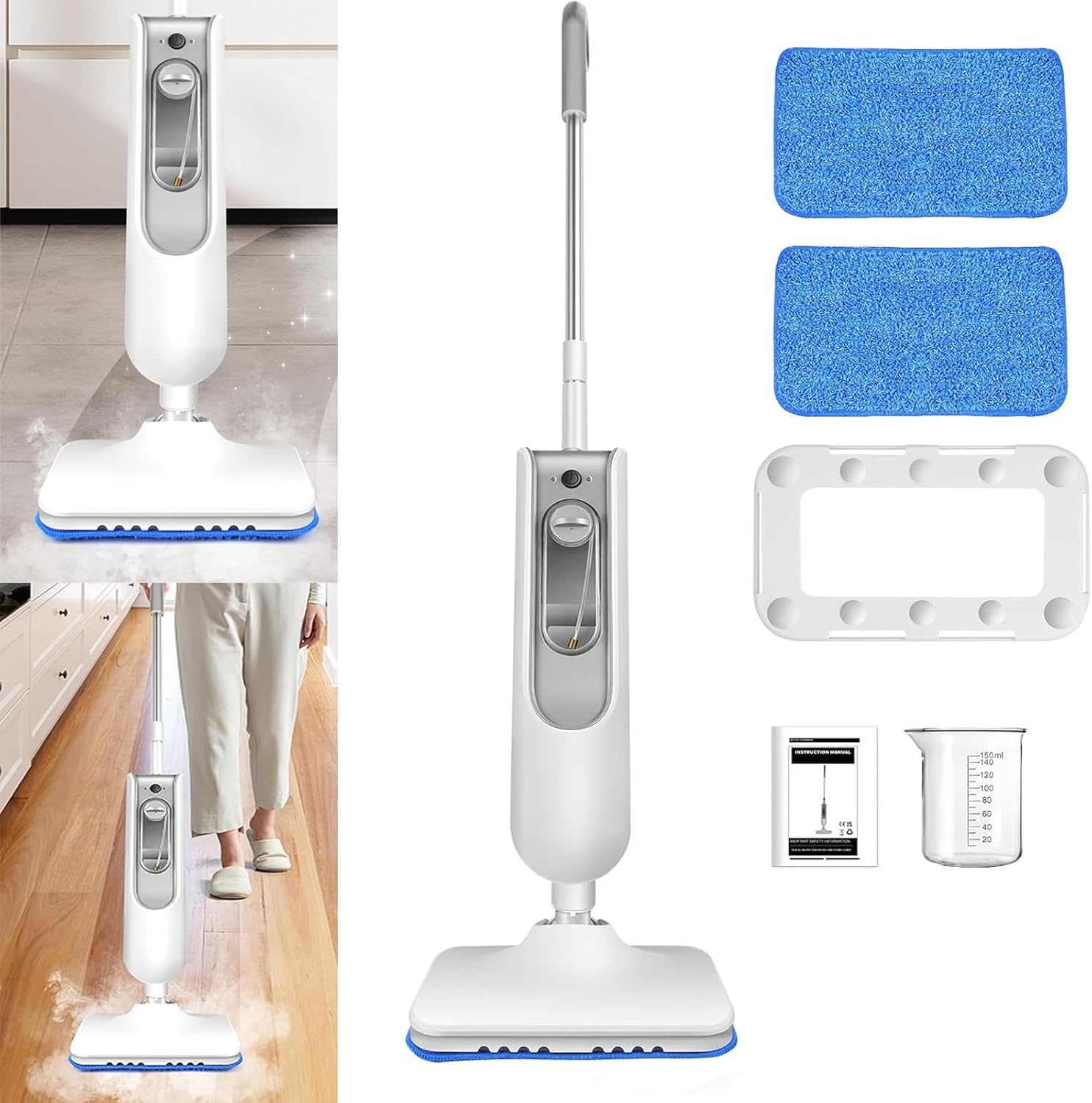 Steam Mop for Floor Cleaning, 2-Speed Adjustment Steam Multi Purpose Floor Steamer Detachable, Electric Mop for Laminate, Carpet, Tile Hard Floor Grout w/ 2 Washable Pads, 15.75ft Cord, 400ml Tank