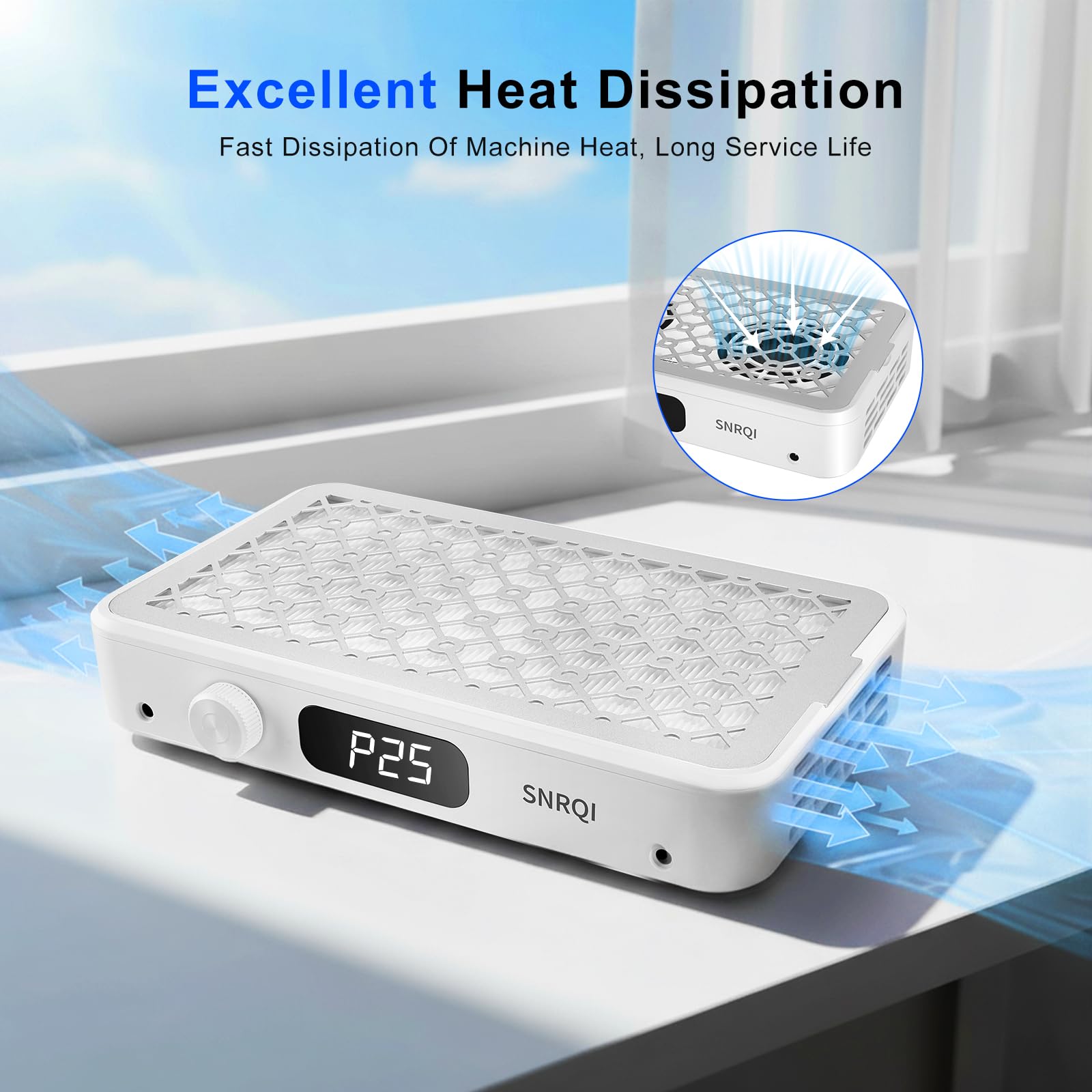 Aspirador Profesional de Polvo para Uñas, Aspirador de uñas 7000 RPM, Extractor de Polvo de Uñas Potente Doble succión de 120W con Filtro, Velocidad Regulable Aspirador Manicura para uñas
