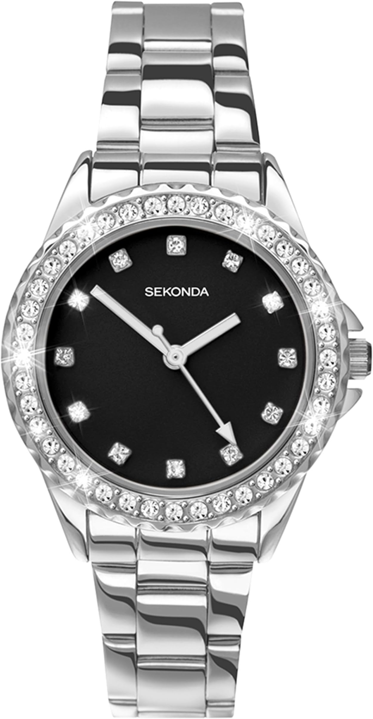Women's Quartz Watch 33mm with Stone Set Case, Analogue Display and Stainless Steel Bracelet