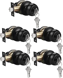 Probrico 5 Pack Black Keyed Entry Door Knobs Keyed Alike Lockset Interior Exterior Entrance Lock