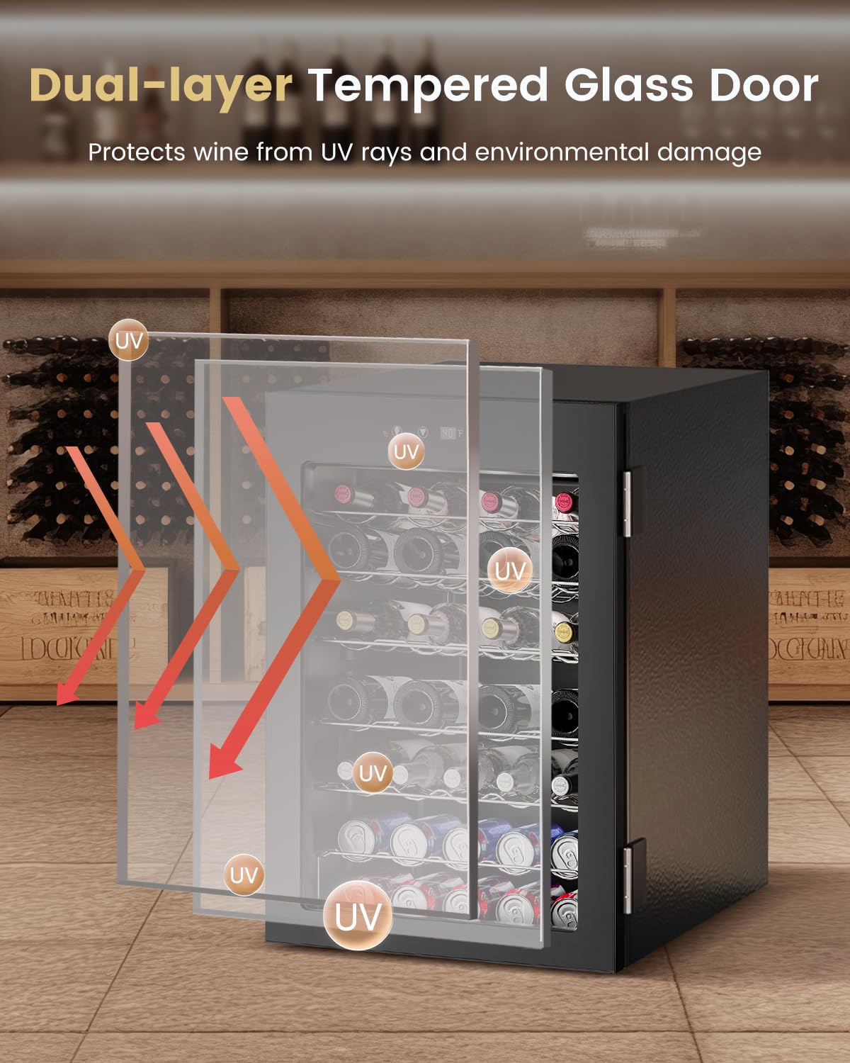 Feelfunn Wine Cooler Refrigerator - 45 Bottle Mini Wine Fridge with Glass Door for Beer Soda Water Drink, Small Wine Cellar Beverage Refrigerator for Bedroom Office Home Bar Dorm, 4.5 Cu.Ft (Black) on Fridge.com