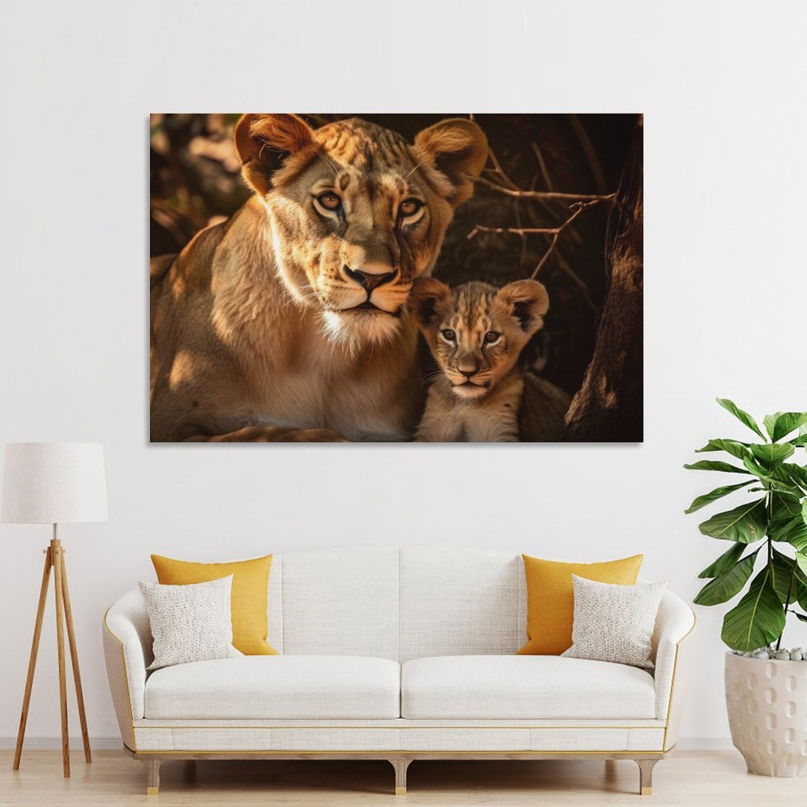 Junmoney Lioness With Cub Canvas Wall Art 20x30inch(50x75cm), for Wall Displays, Bedrooms Or Room Updates, Ideal for Building A Coordinated Art Wall