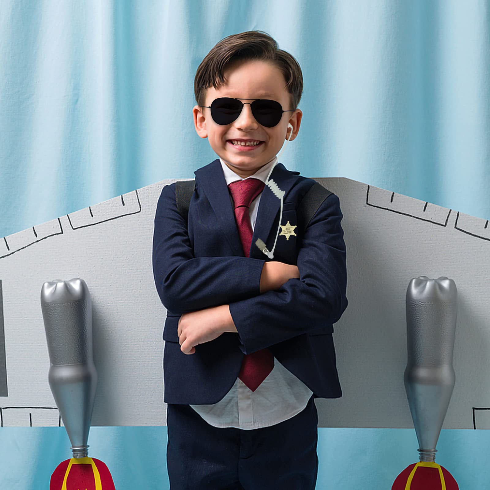 Timisea 4 pcs Agent Spy Accessories Kit Secret Service Costume Dress up Security Hat Earpiece Earplugs Acoustic Tube Sunglasses Agent Badge for Ring Security Wedding,Cosplay Activity