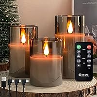 Vista 20 de Vela recargable sin llama, vela de LED parpadeante con forma de velón de cera auténtica con luces de hadas, control remoto y temporizador, mecha