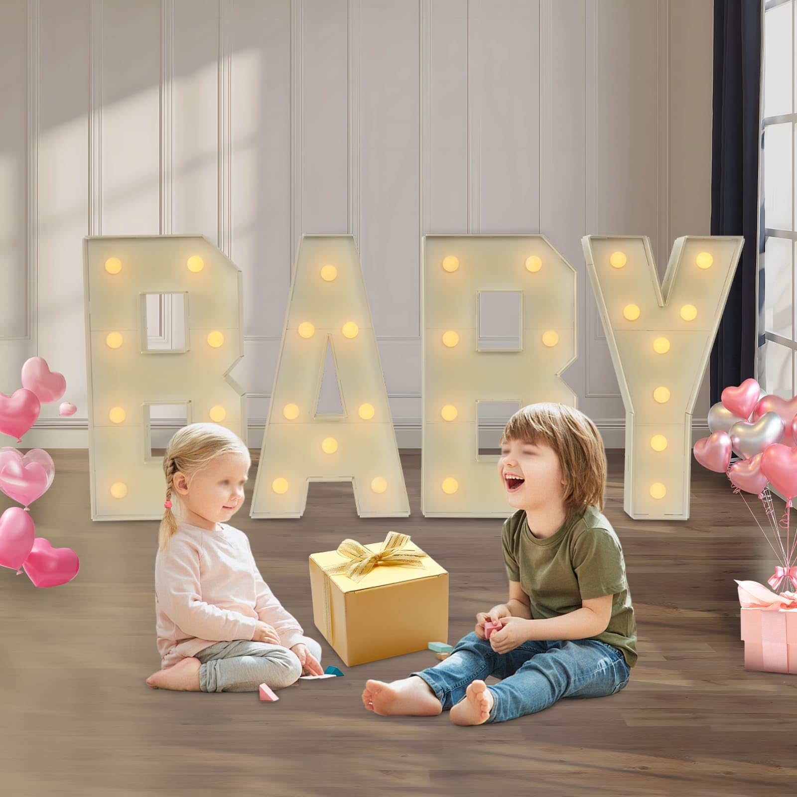 Lettere luminose giganti BABY LED in altezza 70 cm, ragazzo e ragazza, decorazione per baby shower, Gender Reveal Party, feste di nascita, compleanni