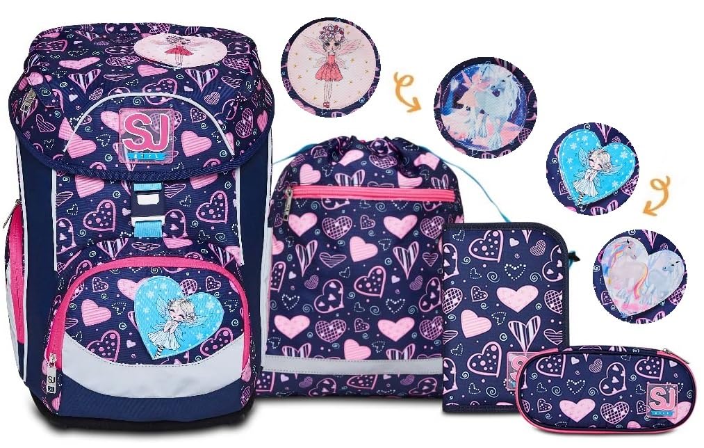 SJ GANG STYLE JAM GANG Set Scuola UPDOWN BOX - HEARTLY MIX - Zaino Scuola Multiscomparto Ergonomico + Astuccio Totalmente Accessoriato + Portapenne Scuola con Organizer Interno + Sacca Sportiva