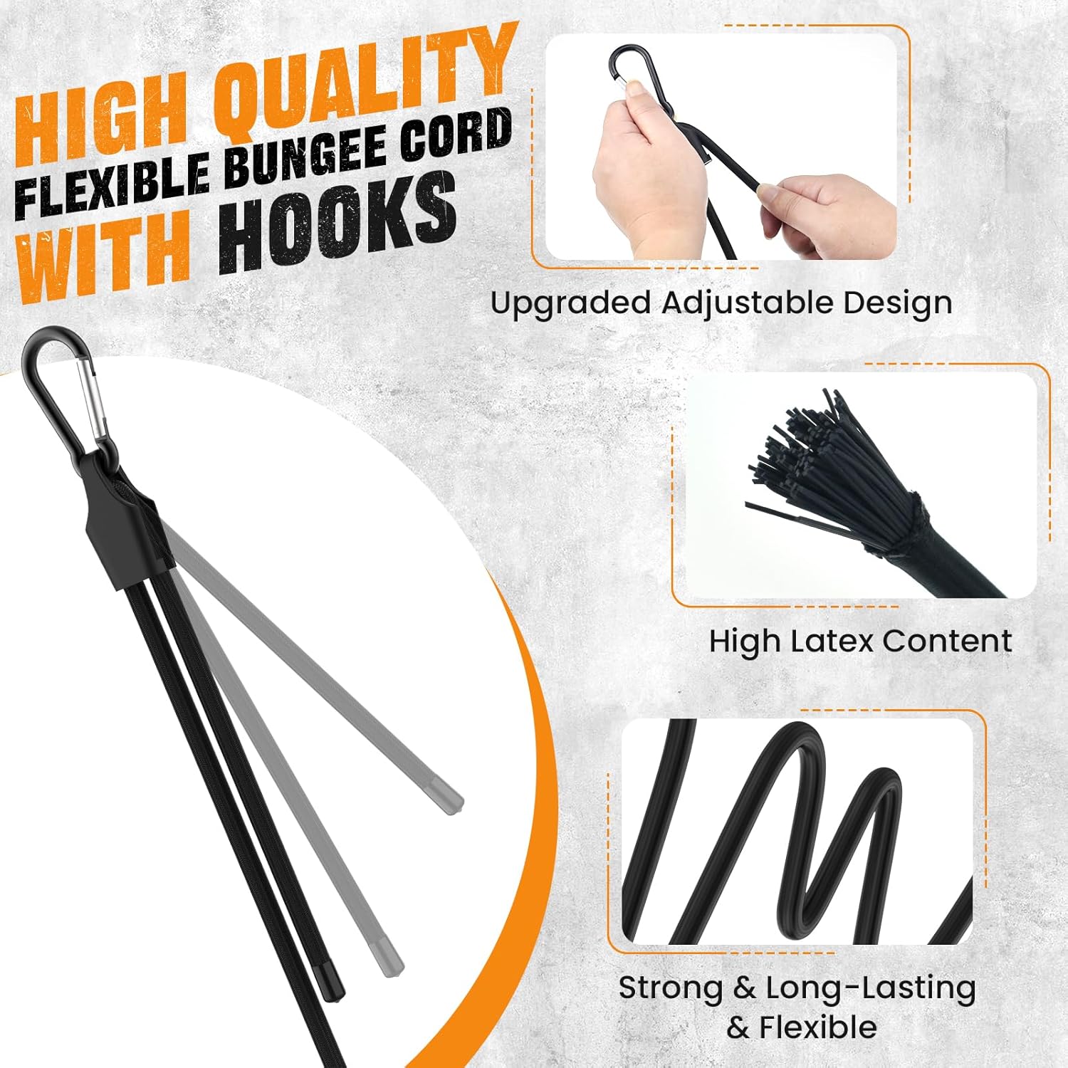 4 Pcs 72 Inch Adjustable Bungee Cord with Hooks, Easy to Adjust from 7" to 72", Heavy Duty Outdoor Carabiner Bungee Cord with Dual Adjustable Ends for Cargo Bike Luggage Carts Truck (Black)