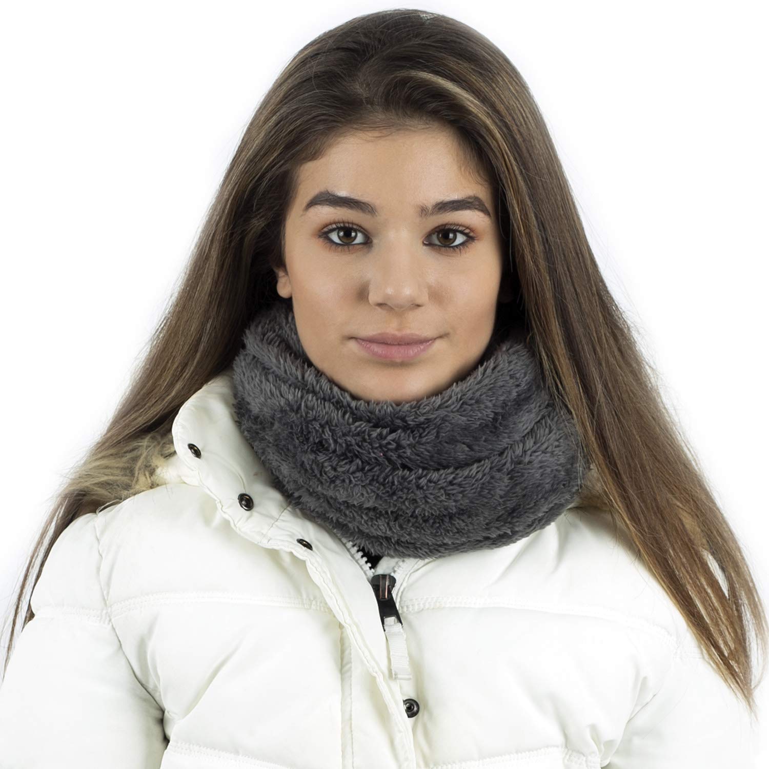 TOSKATOK Unisex Mens Ladies Kids Cosy Warm Snug Teddy Fur Fleece Ultra Soft Microfibre Dense Pile Balaclava Hood Snood Neckwarmer - Grey