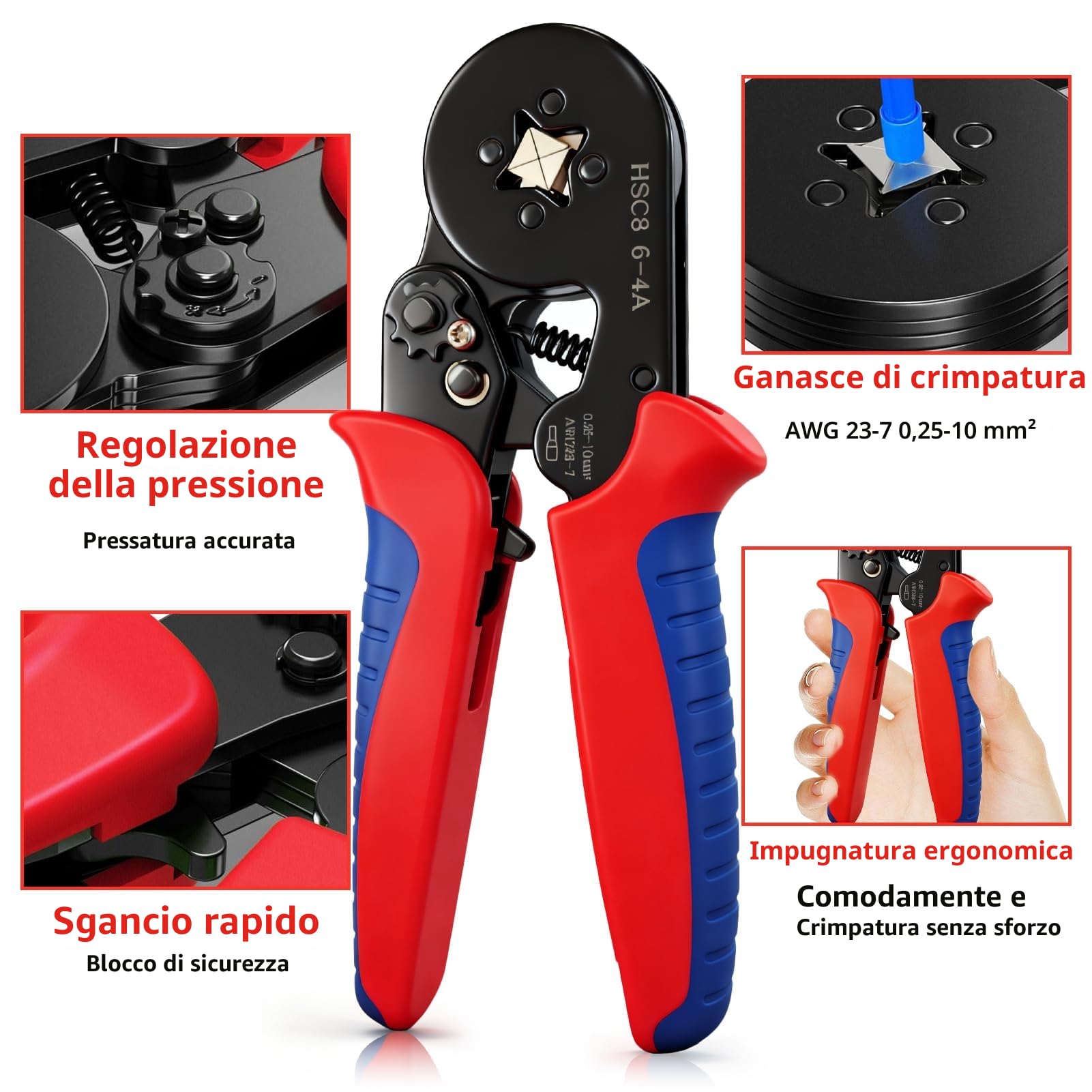 Set di Puntalini, Pinza Crimpatrice 0,25-10mm², Capicorda Elettrici, Attrezzi Elettricista