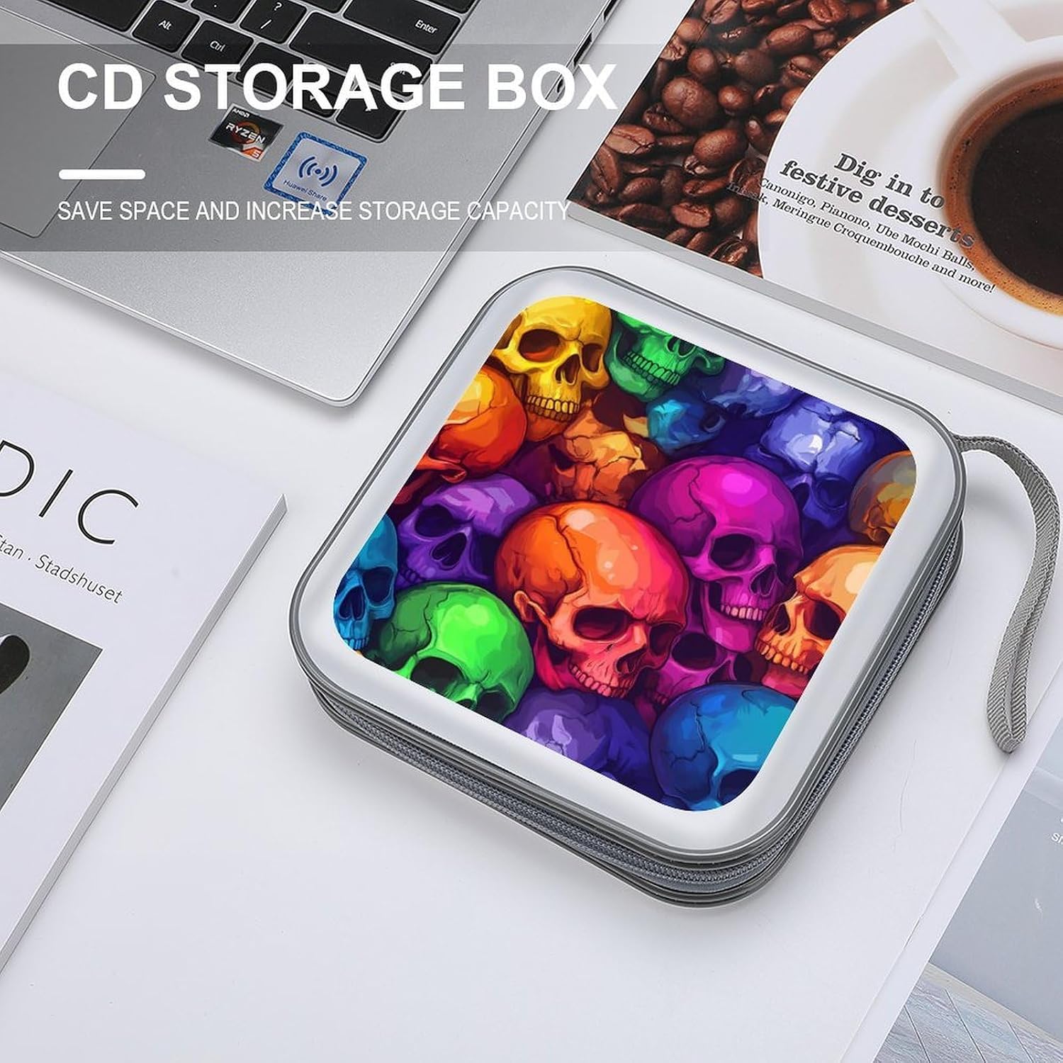 Colorful Skulls CD DVD Wallet 40 Capacity CD Case Cute Portable Disk Holder Storage for Car image 4