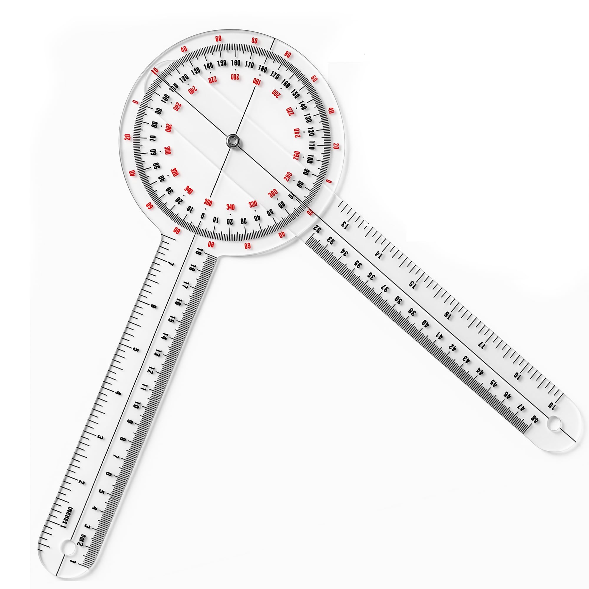 Bitone 12 Inch Goniometer - 360 Degree Transparent Angle Measurement Tool, Dual-Scale Protractor & Ruler For Physical Therapy,Joint Mobility & Body Assessment，Plastic Goniometer For Body