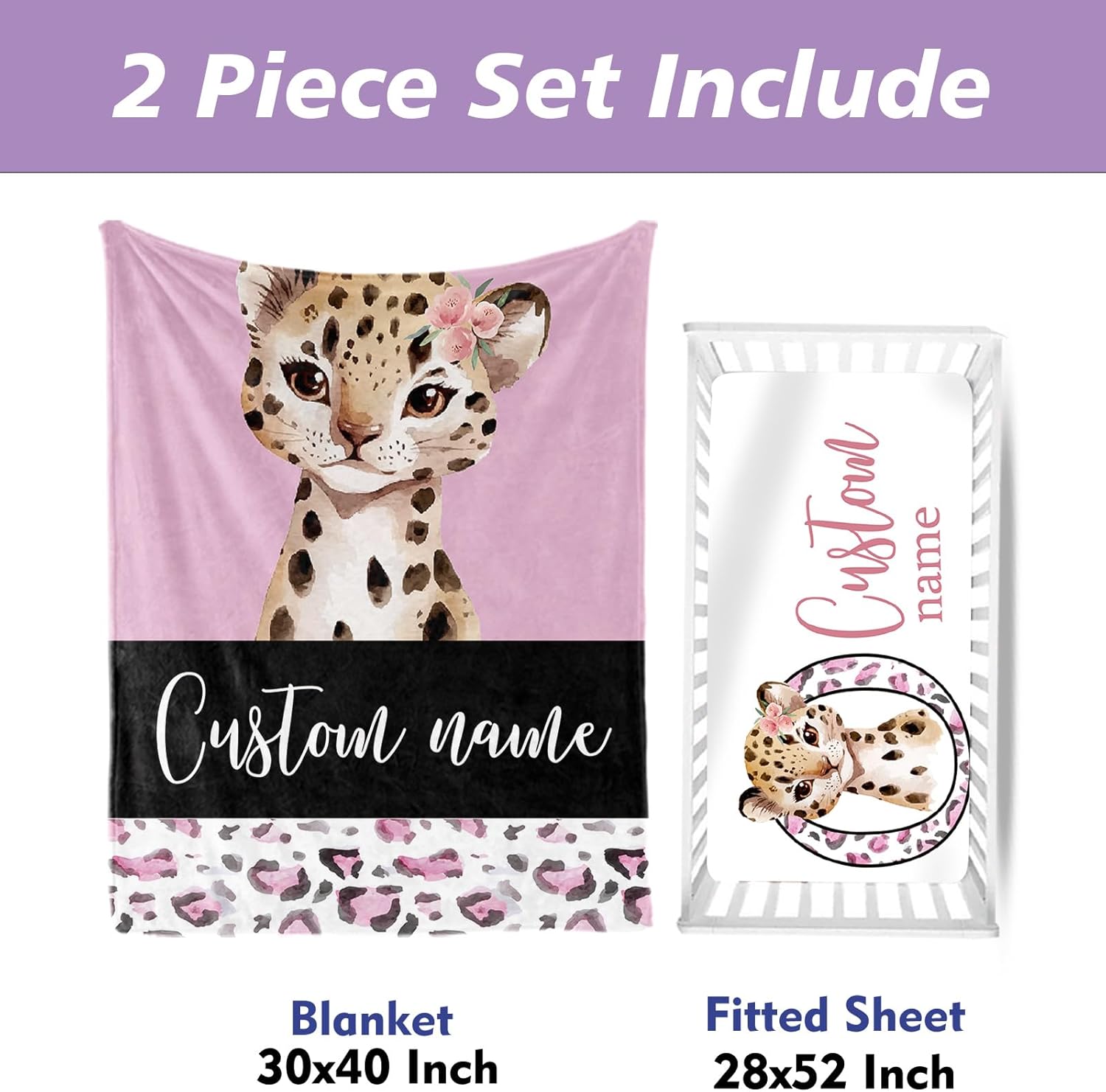 Customized Crib Bedding Set, Baby Pink Lion Set with Fixed Name, Gifts for Toddlers, 2 Pcs Crib Set for Newborns Infant, Soft and Durable Crib Set, Infant Nursery Bedding Set