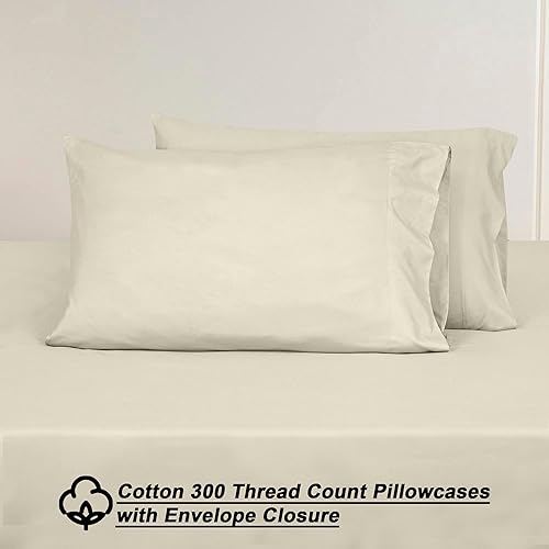 Miniatura 7 de ROYALE LINENS Juego de sábanas de 300 hilos 100% algodón peinado de fibras largas, 4 piezas, 1 sábana bajera, 1 encimera y 2 fundas de almohada,