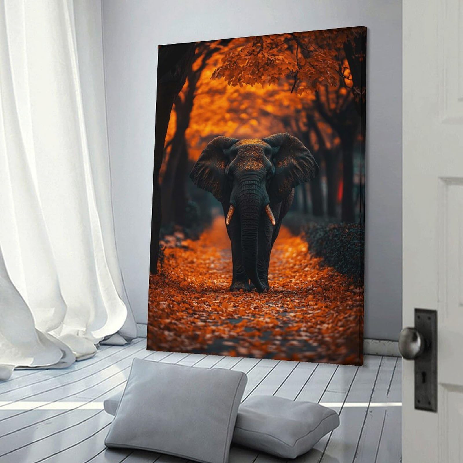 Junmoney Canvas Wall Decor Elephant in Autumn Forest, 20x30inch(50x75cm), for Living Room, Bedroom, Office Or Hallway, Decorative Artwork with Broad Appeal